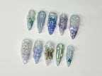 3D Tropical Beach Press On Nails | Ocean-Themed with Seaweed. Seashells. and Starfish | Handmade Press On Nails | OC328SL