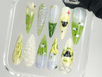 Cute Sheep Press On Nails | Custom Pastel Green Animal Handpainted Nail Art | 3D Gel Nail Designs | Watercolor in Fake Nails | OB418AM
