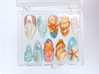 Tropical Beach 3D Press On Nails | Ocean-Inspired Designs with Flowers. Seashells. and Starfish | Handmade Press On Nails | OB421SL