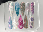 Free Style 3D Flower Press On Nails | Spring Garden Theme Custom Floral Nails | Fairy Tale Acrylic Long Almond Nails | Gift For Her| OB431AH