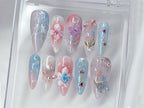 Enchanted Garden Press-On Nails | Floral and Butterfly 3D Nail Art | Handcrafted Fake Nails | Nail Charms | Press Ons | Gift for her| OB462T