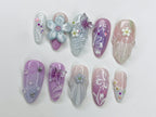 Dreamy Colorful Press On Nails | Summer Vibes with 3D Flower. Butterfly. Mermaid Designs | Cute/Adorable Blue and Pink Nail Art | OC353A
