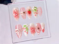 Sweet Strawberry Charm Press On Nail | Pink Bows and Flowers Nail | Floral Strawberry | Delicate Pink Floral | Y2K White Star Nail | OB433YL