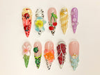 Kawaii 3D Press On Nails | Adorable 3D Nail Art | Cute Ladybug. Cherry. and Flower Designs | Vibrant 3D Kawaii Nails | OB461SL