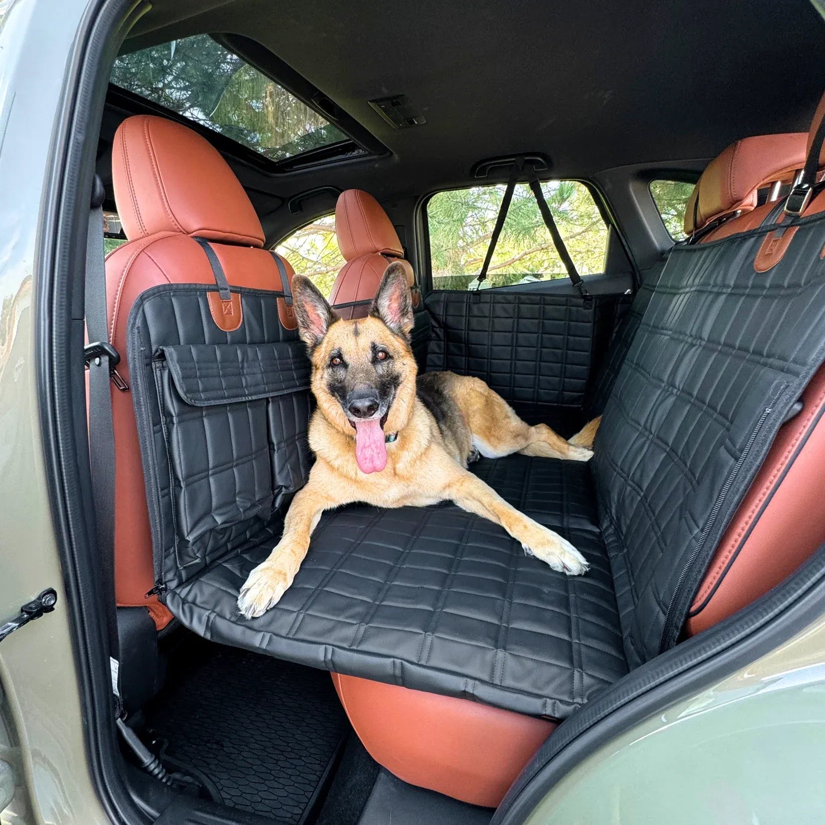 New Upgraded Leather Rear-Seat Pet Car Seat Cover with Rigid Base