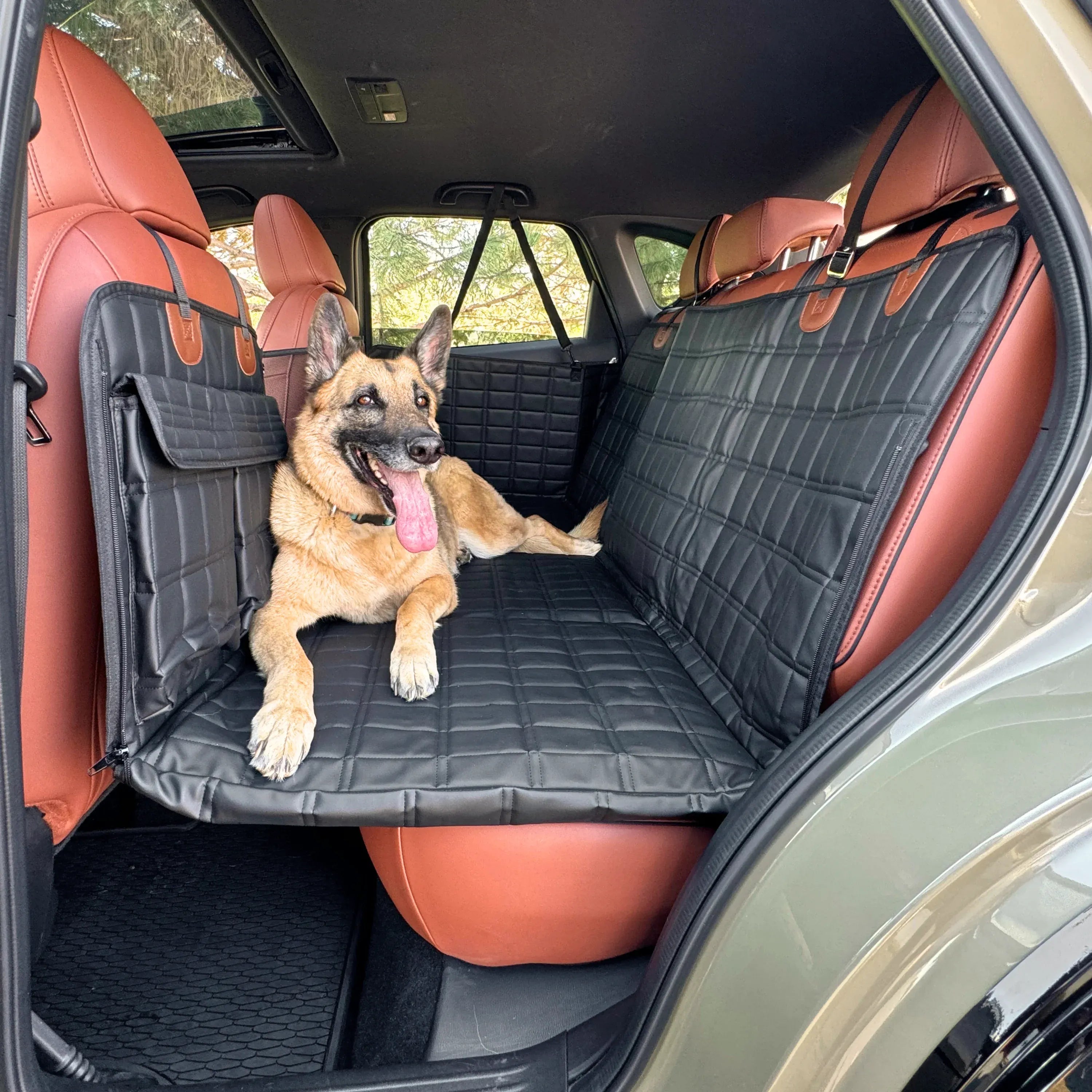 New Upgraded Leather Rear-Seat Pet Car Seat Cover with Rigid Base