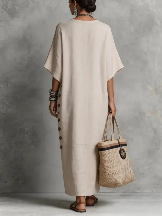 Boho Linen & Cotton Maxi Dress – Casual Loose Fit for Effortless Style