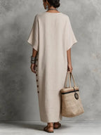 Boho Linen & Cotton Maxi Dress – Casual Loose Fit for Effortless Style