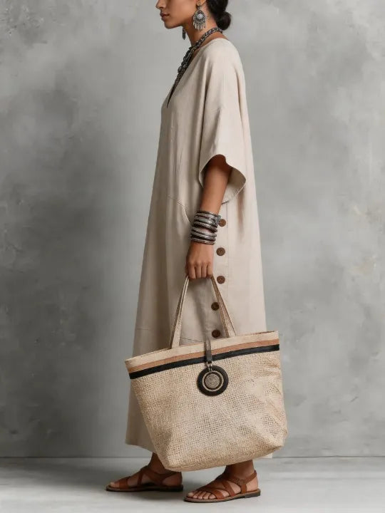 Boho Linen & Cotton Maxi Dress – Casual Loose Fit for Effortless Style