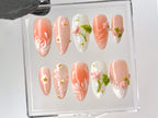 Sophisticated Lotus Flower Press On Nails |  3D Pink and White Lotus Acrylic Nails | Handcrafted Lotus Blossom Nail Art | Soft Nail |OC545YL