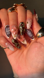 Burgundy Fall Press On Nails | 3D Pink & White Floral Nail Art | Handmade Statement Nail Design | Elegant Glam Press Ons | OC1086HK