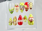 Juicy Fruit Delight Press On Nails | Fruity Fun Acrylic Nails | Watermelon. Strawberry & Apple Designs Press On | Summer Nail Art | OB644YC