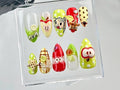 Juicy Fruit Delight Press On Nails | Fruity Fun Acrylic Nails | Watermelon. Strawberry & Apple Designs Press On | Summer Nail Art | OB644YC
