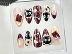 Cute Chocolate & Kitty Press On Nails | Adorable 3D Chocolate Cat Fake Nails | Sweet and Stylish Looks Nail Art | Cute Nails | OC673Y