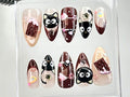 Cute Chocolate & Kitty Press On Nails | Adorable 3D Chocolate Cat Fake Nails | Sweet and Stylish Looks Nail Art | Cute Nails | OC673Y