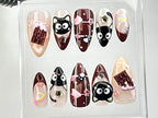 Cute Chocolate & Kitty Press On Nails | Adorable 3D Chocolate Cat Fake Nails | Sweet and Stylish Looks Nail Art | Cute Nails | OC673Y